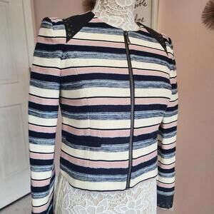 NWOT Rebecca Mincoff Pink Cream Stripe stanford short Jacket blazer 2